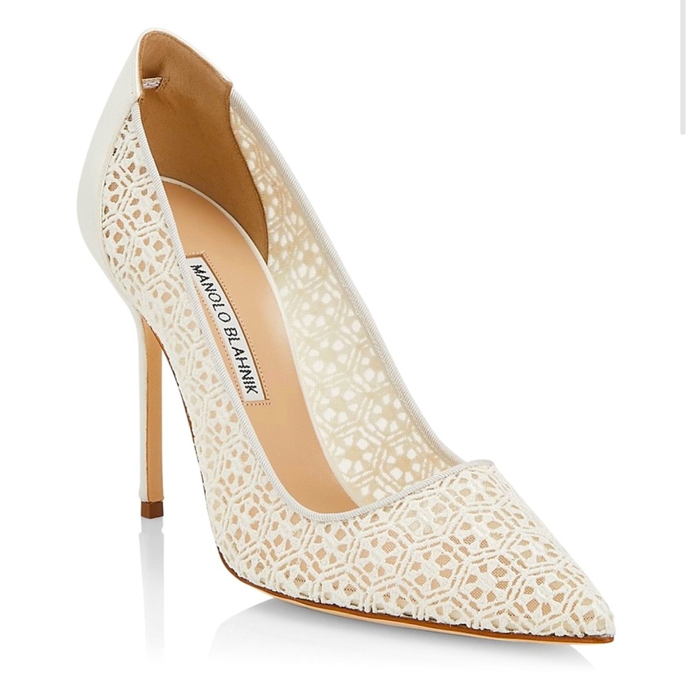 ⛔️SOLD⛔️ NIB Manolo Blahnik BBLA 105MM white lace heel